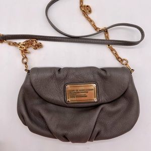 Michael Kors Grey Leather Small Crossbody Bag with Flap Closure